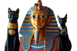 Egyptian statue with cats